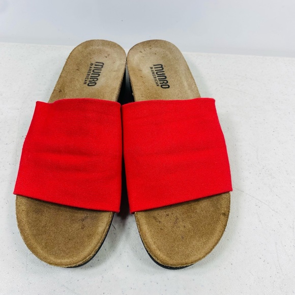 Munro American Red Fabric Stretch Mule Slide Slip On Wedge Sandal Women 6,5M - Picture 3 of 7